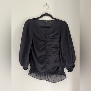 Ted Baker silk ruched panel 3/4 blouson sleeve ruffle black top size 1 (XS/S)